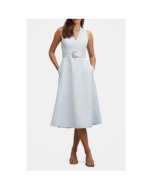 EVER NEW Vanessa Belted V-Neck Linen Blend Midi Dress - Blue