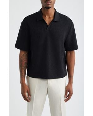 Open Edit Knit Johnny Collar Polo - Black