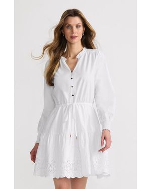 Lands' End Long Sleeve Eyelet Mini Popover Dress - White