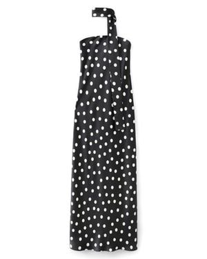 Mango Polka Dot Strapless Midi Dress With Scarf Detail - Black
