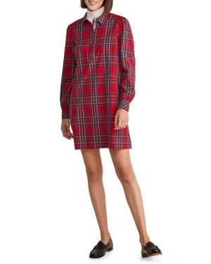 Vineyard Vines Plaid Long Sleeve Stretch Cotton Popover Minidress - Red