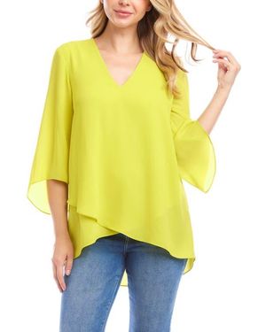 Karen Kane Asymmetric Hem Crepe Top - Yellow