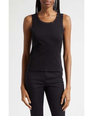Posse Roberta Lace Trim Cotton Tank - Black