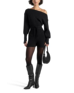 Manière De Voir Raya Off Shoulder Knitted Playsuit With Belt - Black