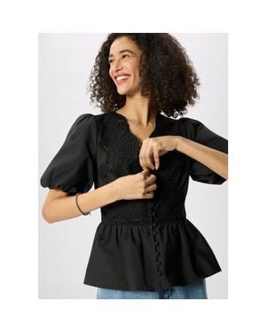 Whistles 100% Cotton V-Neck Blouse - Black