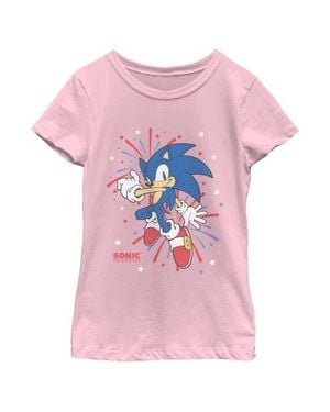 Sonic The Hedgehog Girl's 4Th Of July Fireworks Graphic T-Shirt - Pink