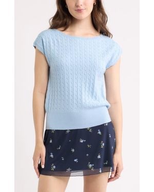BP. Cable Stitch Boat Neck Sweater T-Shirt - Blue