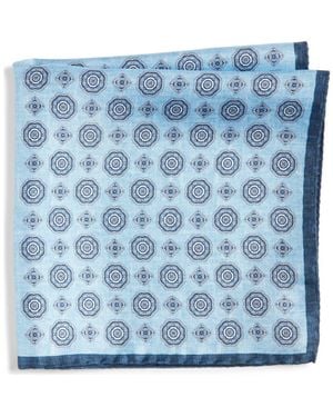 Nordstrom Medallion Reversible Silk Pocket Square - Blue
