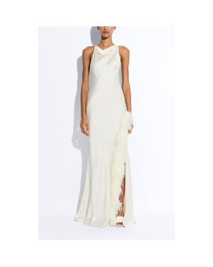 LAPOINTE Satin Halter Gown With Feathers - White