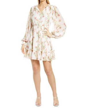 Rachel Parcell Floral Print Long Sleeve Swiss Dot Dress (Nordstrom Exclusive) - Natural