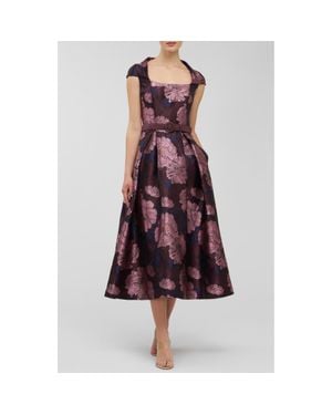 Kay Unger Kinsley Metallic Floral Jacquard Cocktail Dress - Red