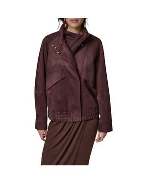 Donna Karan Faux Suede Zip Front Jacket - Brown