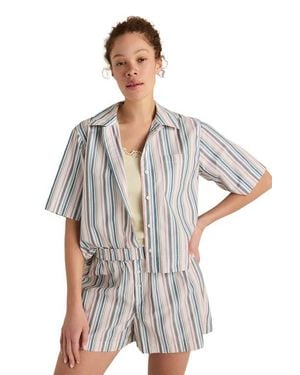 Haven Well Within Organic Cotton Poplin Summer Stripe Pajama Top - Gray