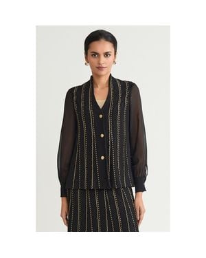 Ming Wang Heritage Button Front Lurex Soft Knit Cardigan - Black