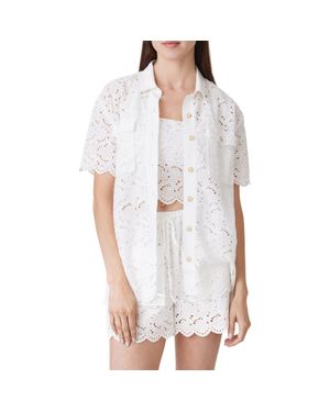 Habitual Eyelet Short Sleeve Button-Up Shirt - White