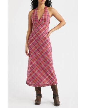 BDG Rita Plaid Halter Midi Dress - Red