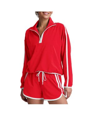 Beyond Yoga Course Contrast Half-Zip Pullover - Red