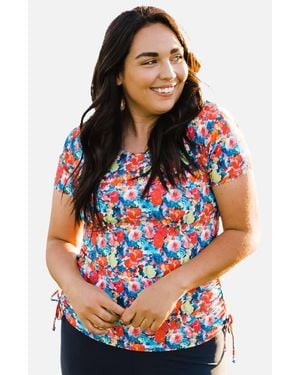Calypsa Plus Size Short Sleeve Adele Swim Top - Red