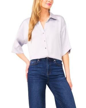 Cece Three-Quarter Sleeve Satin Button-Up Shirt - Blue