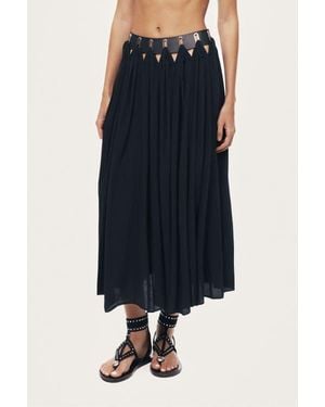 Nocturne Pleated Ring-Detail Midi Skirt - Blue