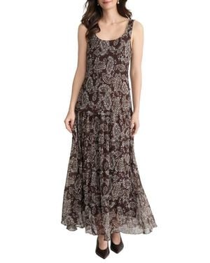 Jones New York Paisley Print Chiffon Maxi Dress - Brown