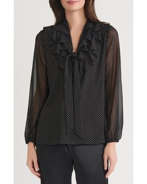 Kasper Ruffle Tie Front Top - Black
