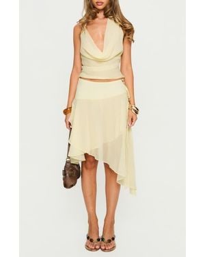 Princess Polly Evaleine Cowl Neck Chiffon Halter Top - Natural