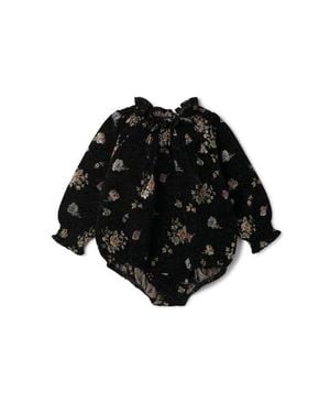 Space Grey Floral Brocade Velvet Bubble - Black