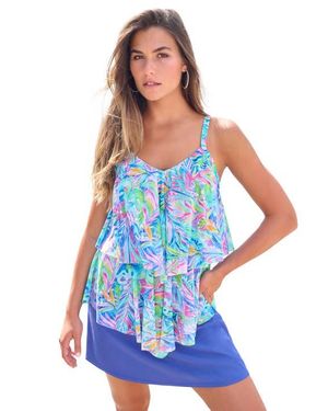 Swim 365 Mesh Double-Tier Tankini Top - Blue