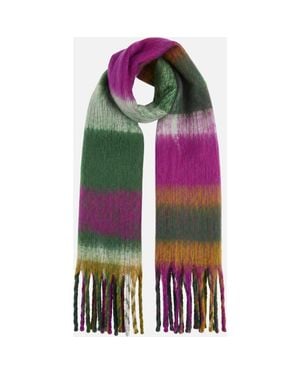 Yumi' Oversize Brushed Fringe Checked Scarf - Purple