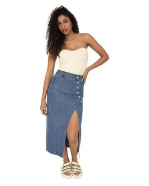 Belle & Bloom Can'T Forget You Denim Midi Skirt - Blue