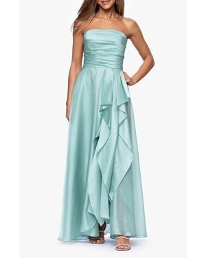 Xscape Evenings Strapless Ruffle Detail Metallic Organza Gown - Blue