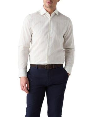 Robert Talbott Reynolds Multi Thin Stripe Cotton Linen Blend Shirt - Blue