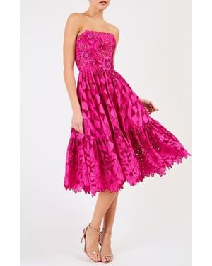 HELSI Candace Floral Cutwork Detail Strapless Cocktail Dress - Pink