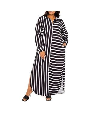 Buxom Couture Long Sleeve Button-Up Maxi Shirtdress - Black
