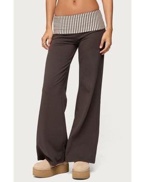 Edikted Meshey Striped Foldover Pants - Brown