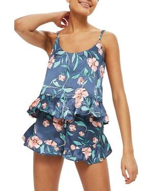 TOPSHOP Peony Satin Short Pajamas - Blue