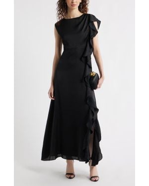 Chelsea28 Asymmetric Ruffle A-Line Dress - Black