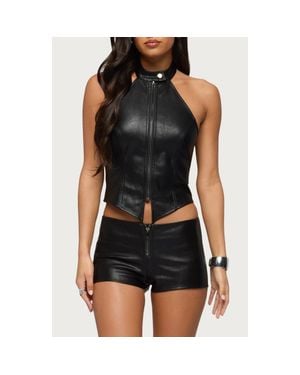 Edikted Diana Zip Faux Leather Halter Top - Black