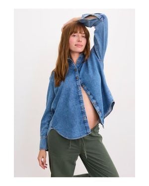 Hatch Collection The Drapey Denim Boyfriend Shirt - Blue