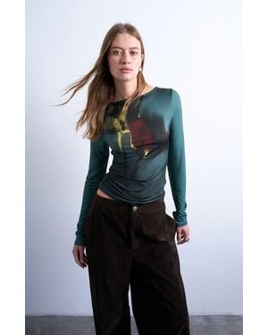 TOPSHOP Abstract Floral Print Boat Neck Top - Blue