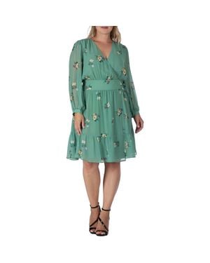 Standards & Practices Long Sleeve Chiffon Wrap Dress - Green