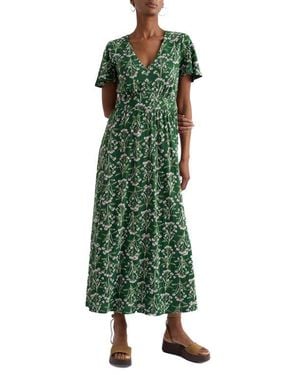 Seasalt Cornwall Chateaux Floral Organic Cotton Midi Dress - Green