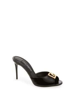 Dolce & Gabbana Dg Logo Patent Slide Sandal - Black
