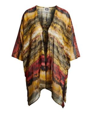 Anne Klein Printed Asymmetric Tie Front Cardigan - Multicolor