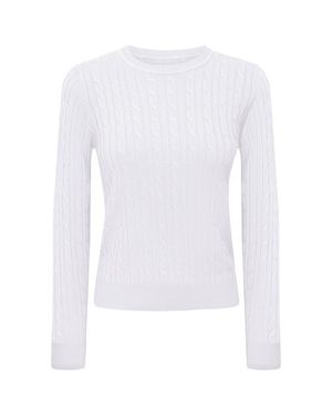Index Cable Knit Ribbed Neckline Sweater - White
