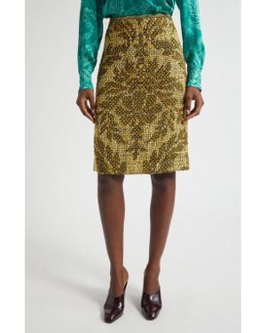 Etro Jacquard Floral Basket Weave Wool Skirt - Green