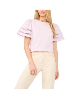Cece Embroidered Detail Short Sleeve Cotton Top - Pink