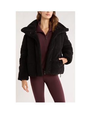 Zella Faux Shearling Puffer Jacket - Black