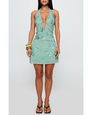 Princess Polly Telenova Embellished Halter Minidress - Blue
